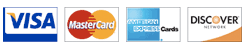 We Accept Visa, Mastercard, AMEX, and Discover Credit Cards